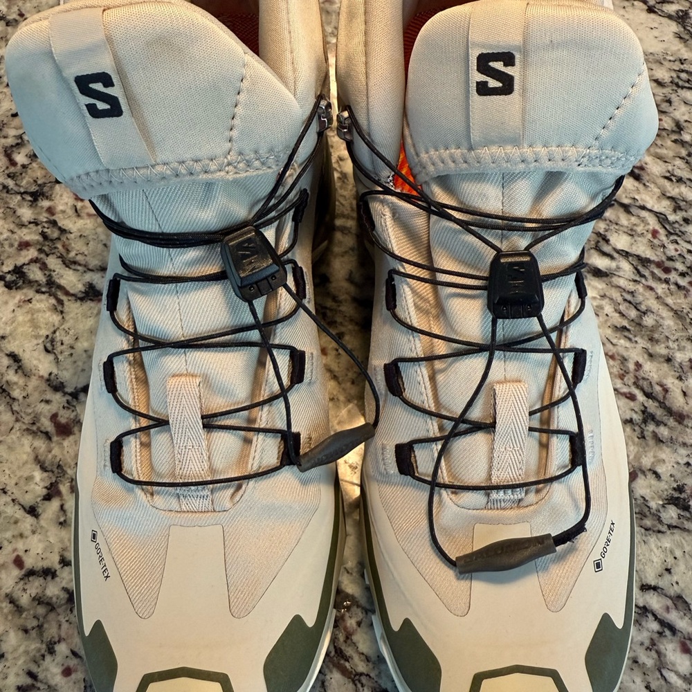 Salomon Cream and Olive Trail Shoes